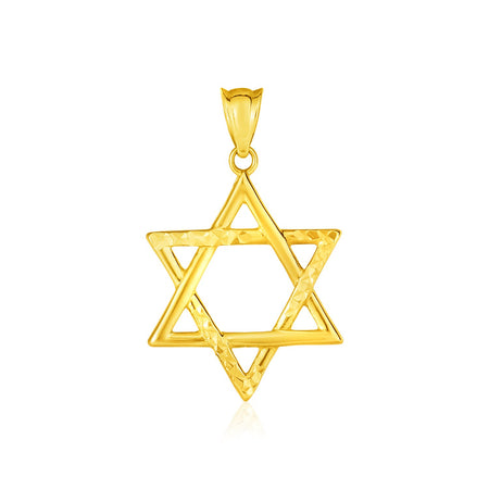 14K Yellow Gold Star of David Pendant | Polished Textured Faith Jewelry