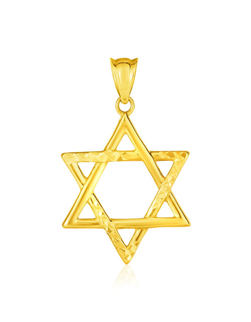 Load image into Gallery viewer, 14K Yellow Gold Star of David Pendant | Polished Textured Faith Jewelry

