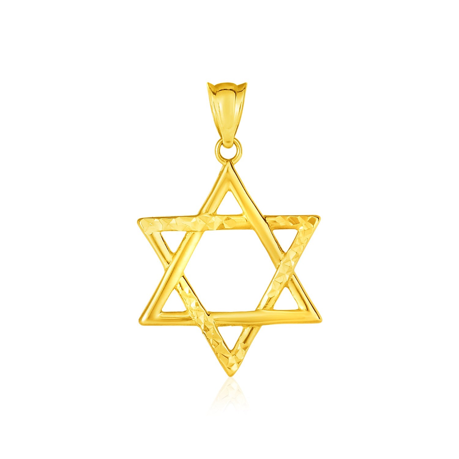 14K Yellow Gold Star of David Pendant | Polished Textured Faith Jewelry