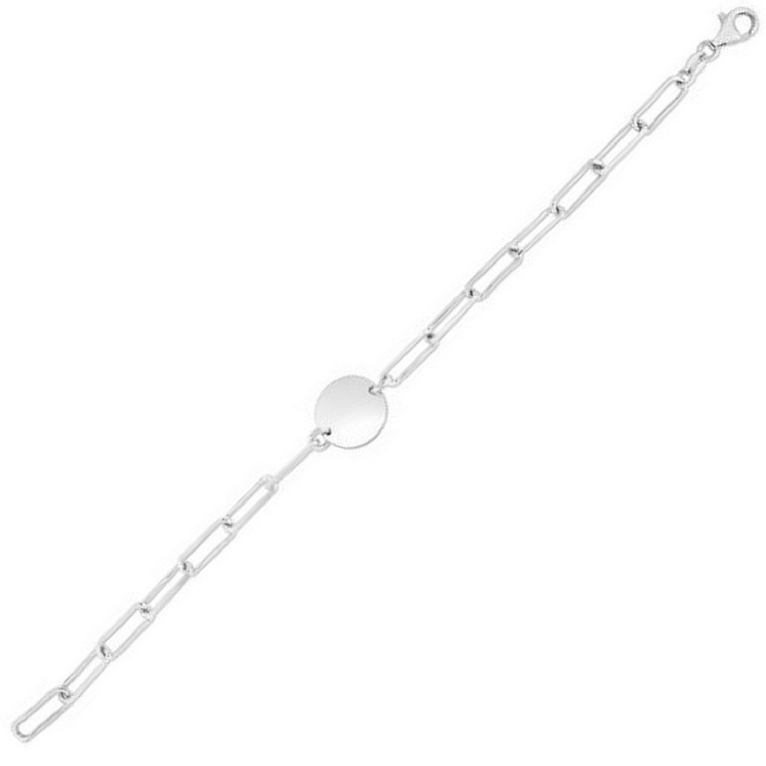 Sterling Silver Engravable Disc Paperclip Bracelet