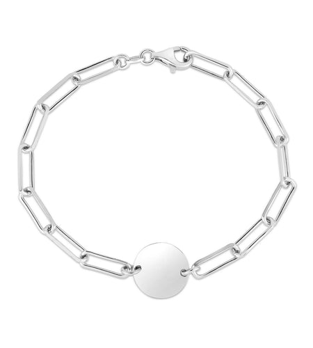Sterling Silver Engravable Disc Paperclip Bracelet