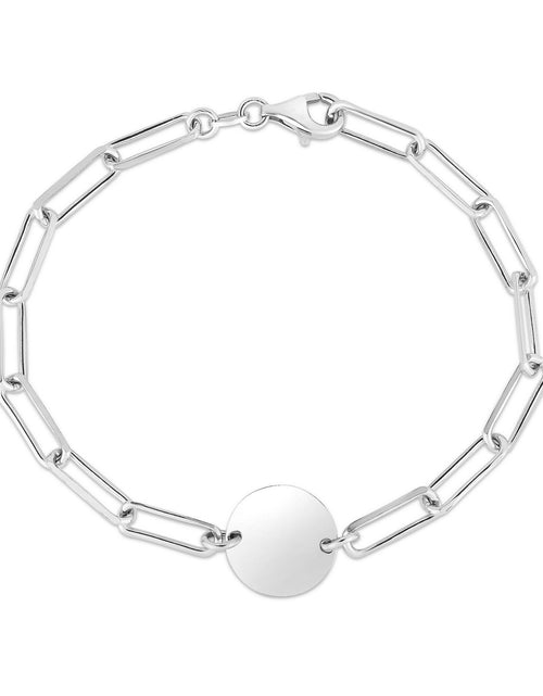 Load image into Gallery viewer, Sterling Silver Engravable Disc Paperclip Bracelet
