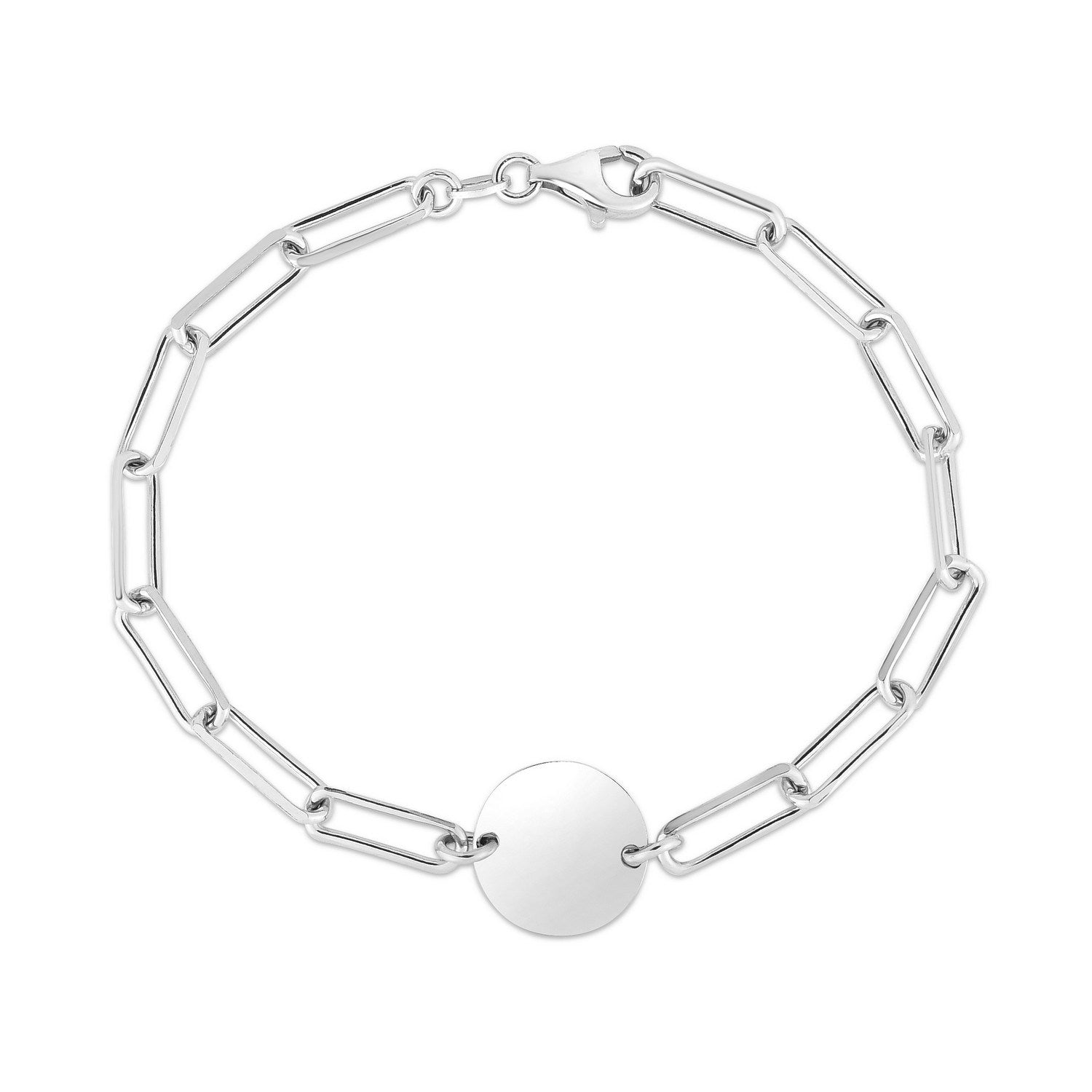 Sterling Silver Engravable Disc Paperclip Bracelet