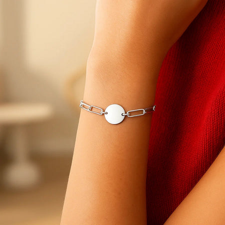 Sterling Silver Engravable Disc Paperclip Bracelet