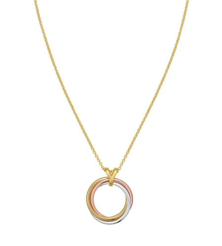 14K Tri-Color Gold Interlocking Circles Necklace 18 Inch
