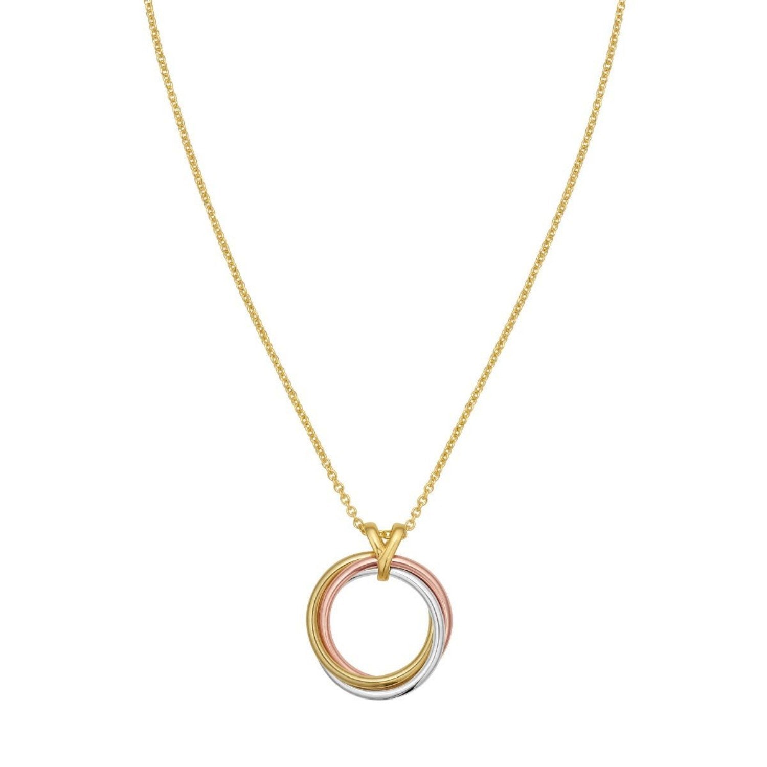 14K Tri-Color Gold Interlocking Circles Necklace 18 Inch