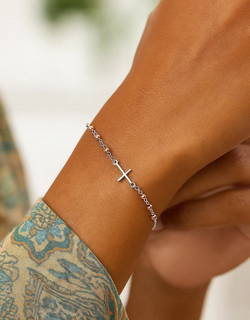 Load image into Gallery viewer, Sterling Silver Two-Tone Adjustable Cross Bracelet
