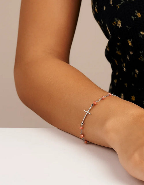 Load image into Gallery viewer, Sterling Silver Two-Tone Adjustable Cross Bracelet
