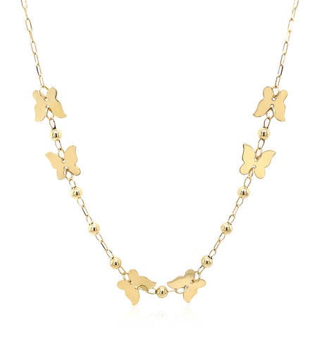 14K Yellow Gold Polished Butterfly and Bead Necklace 18 in