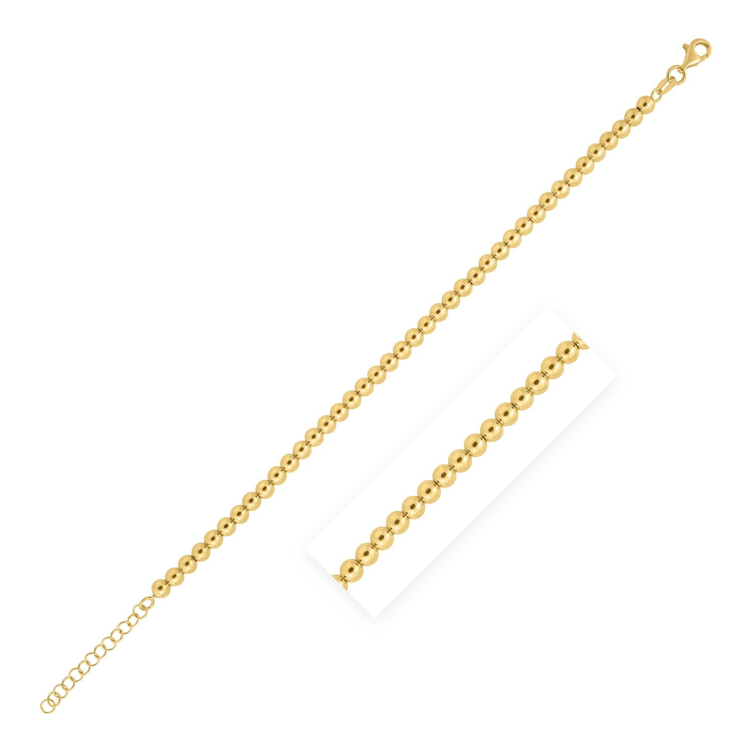 14K Yellow Gold 4mm Polished Bead Bracelet, 8" Adjustable