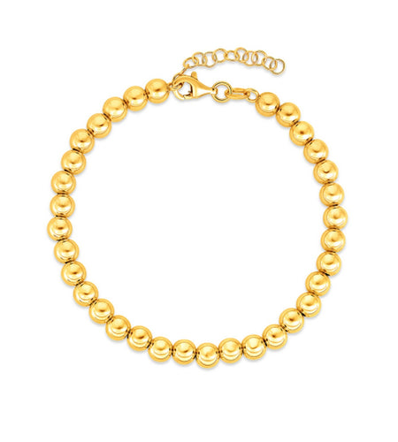 14K Yellow Gold 4mm Polished Bead Bracelet, 8" Adjustable