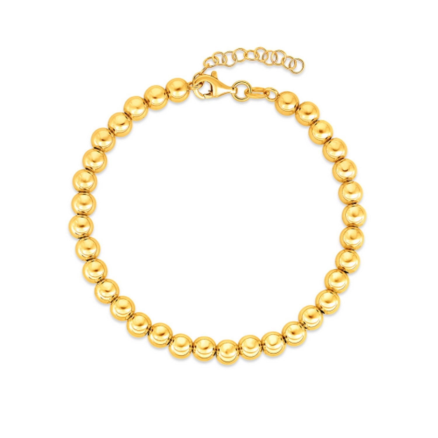 14K Yellow Gold 4mm Polished Bead Bracelet, 8" Adjustable