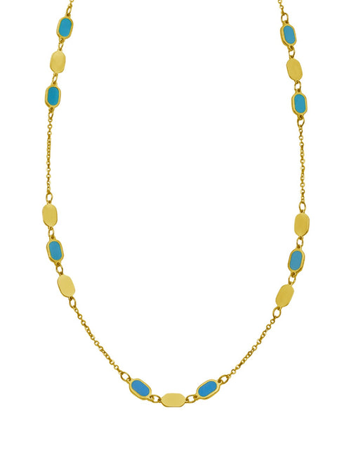 Load image into Gallery viewer, 14K Yellow Gold Hexagon Turquoise Inlay Links Necklace

