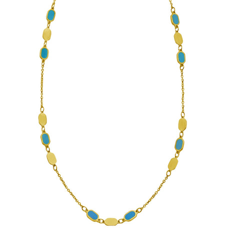 14K Yellow Gold Hexagon Turquoise Inlay Links Necklace