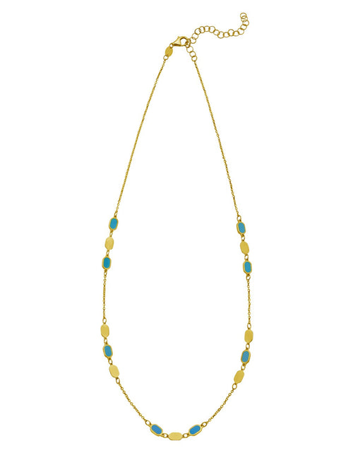 Load image into Gallery viewer, 14K Yellow Gold Hexagon Turquoise Inlay Links Necklace
