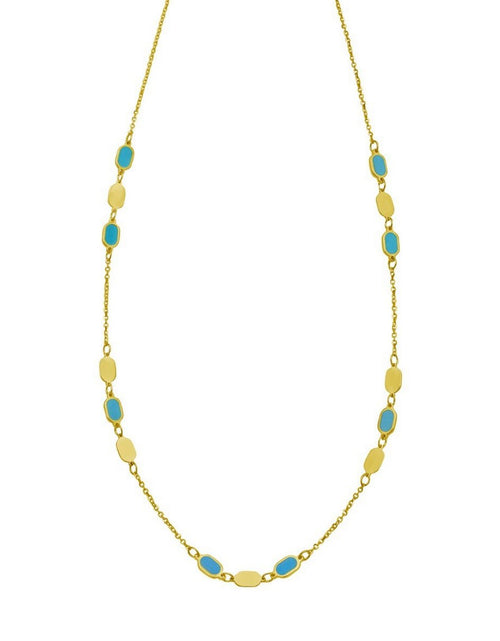 Load image into Gallery viewer, 14K Yellow Gold Hexagon Turquoise Inlay Links Necklace
