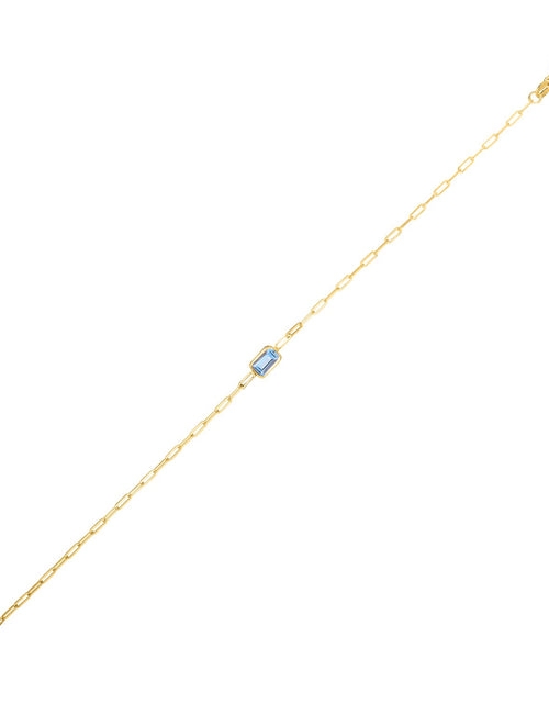 Load image into Gallery viewer, 14K Yellow Gold Blue Topaz Paperclip Bracelet, 7"
