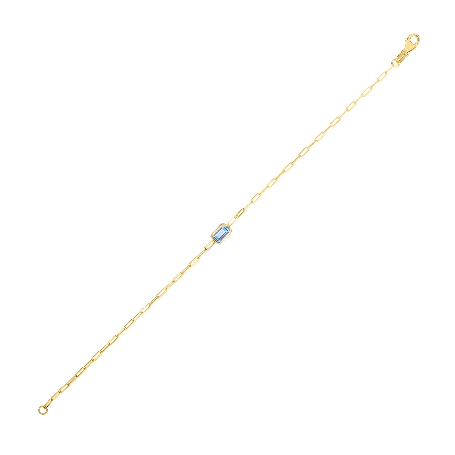 14K Yellow Gold Blue Topaz Paperclip Bracelet, 7"
