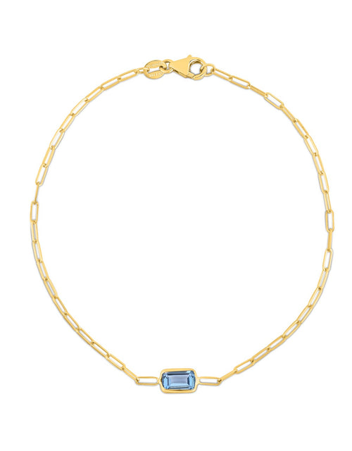 Load image into Gallery viewer, 14K Yellow Gold Blue Topaz Paperclip Bracelet, 7"

