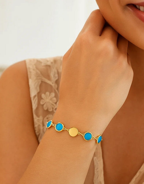 Load image into Gallery viewer, Turquoise Composite Gem Alternating Bracelet in 14K Yellow Gold (5.00 mm)

