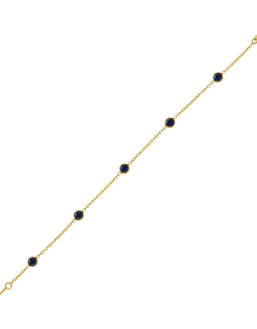 Load image into Gallery viewer, 14K Yellow Gold Blue Sapphire Station Bracelet, 7" Adjustable
