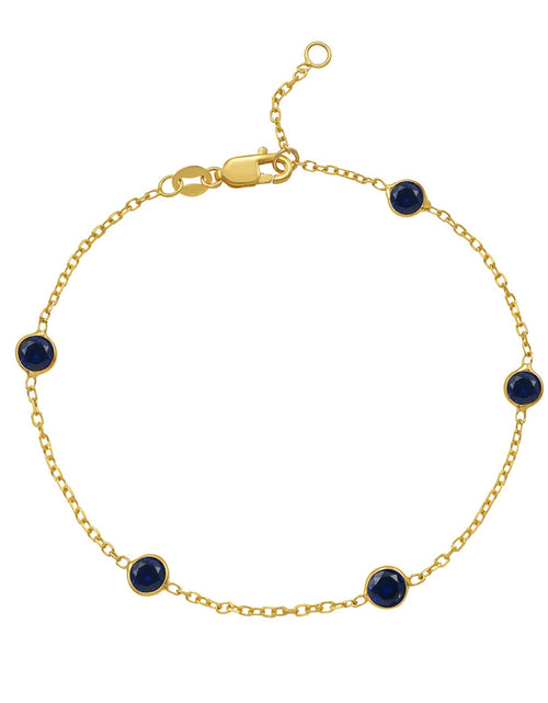 Load image into Gallery viewer, 14K Yellow Gold Blue Sapphire Station Bracelet, 7" Adjustable
