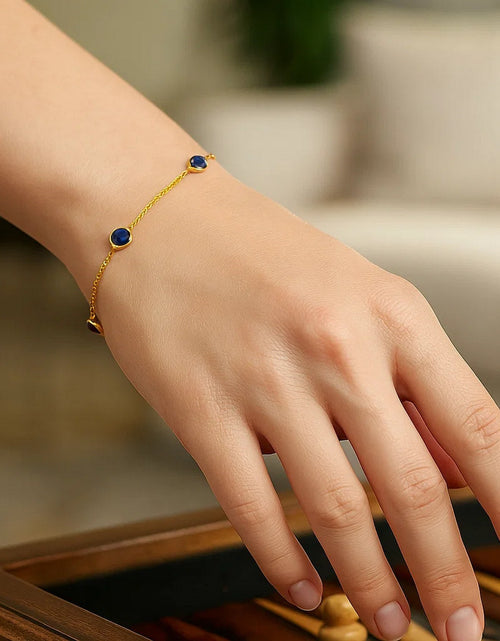 Load image into Gallery viewer, 14K Yellow Gold Blue Sapphire Station Bracelet, 7" Adjustable

