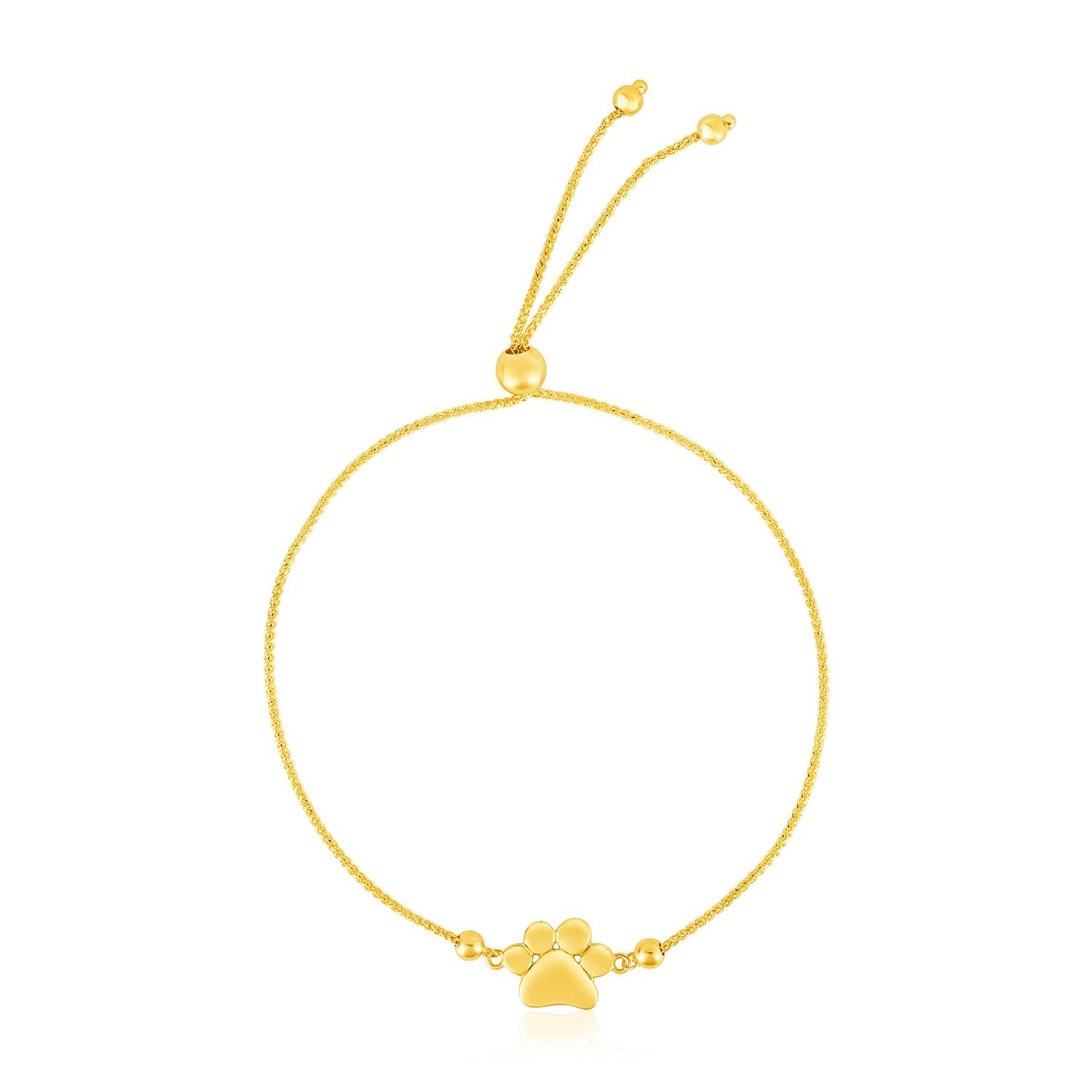 14K Yellow Gold Adjustable Paw Print Bracelet, 9.25"