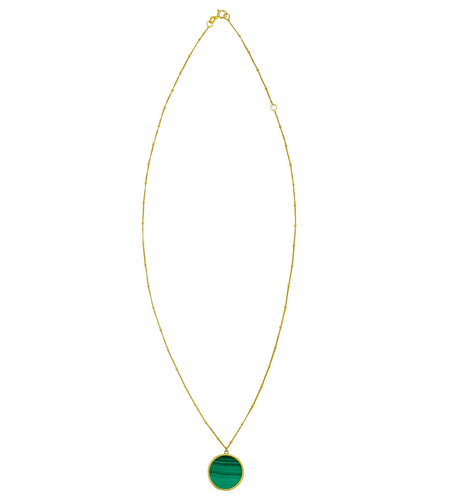 14K Yellow Gold Malachite Inlay Circle Necklace – Adjustable 16 to 18 Inch