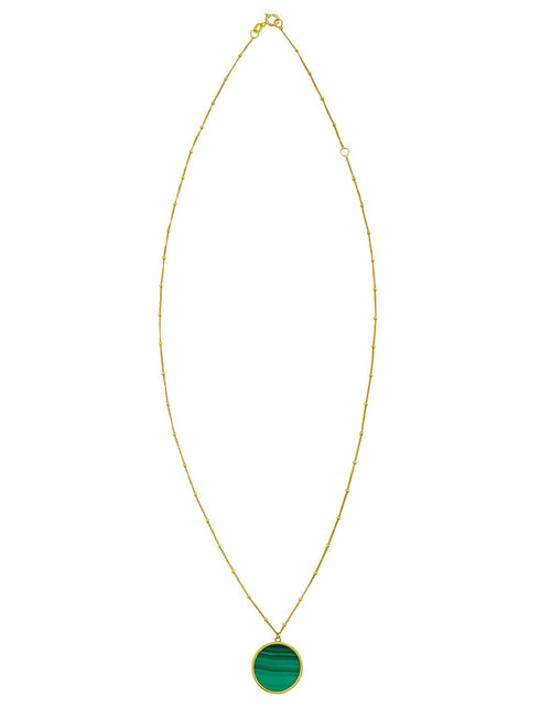 Load image into Gallery viewer, 14K Yellow Gold Malachite Inlay Circle Necklace – Adjustable 16 to 18 Inch
