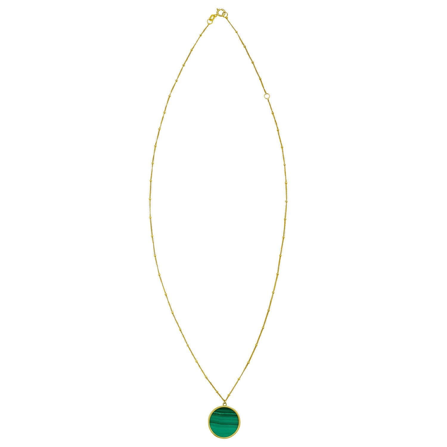 14K Yellow Gold Malachite Inlay Circle Necklace – Adjustable 16 to 18 Inch