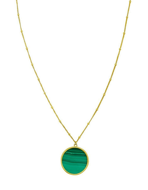 Load image into Gallery viewer, 14K Yellow Gold Malachite Inlay Circle Necklace – Adjustable 16 to 18 Inch
