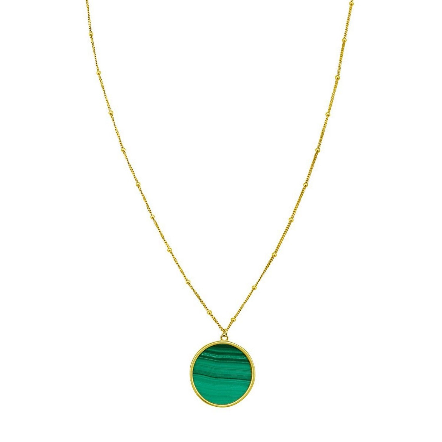 14K Yellow Gold Malachite Inlay Circle Necklace – Adjustable 16 to 18 Inch