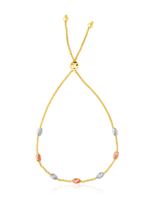 Load image into Gallery viewer, 14k Tri-Color Gold Textured Oval Station Lariat Style Bracelet (1.20 mm)
