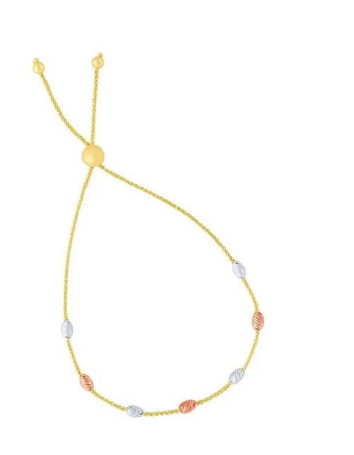 Load image into Gallery viewer, 14k Tri-Color Gold Textured Oval Station Lariat Style Bracelet (1.20 mm)
