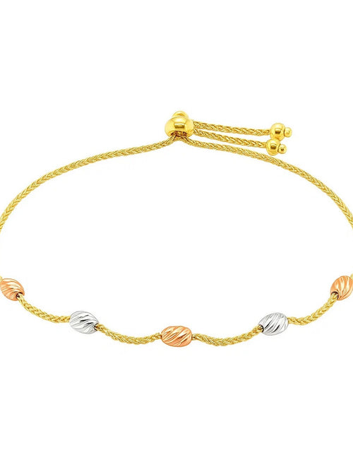 Load image into Gallery viewer, 14k Tri-Color Gold Textured Oval Station Lariat Style Bracelet (1.20 mm)
