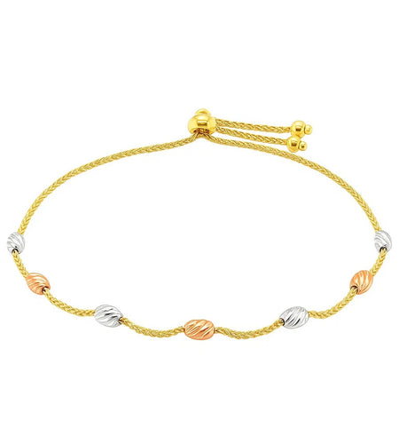 14k Tri-Color Gold Textured Oval Station Lariat Style Bracelet (1.20 mm)