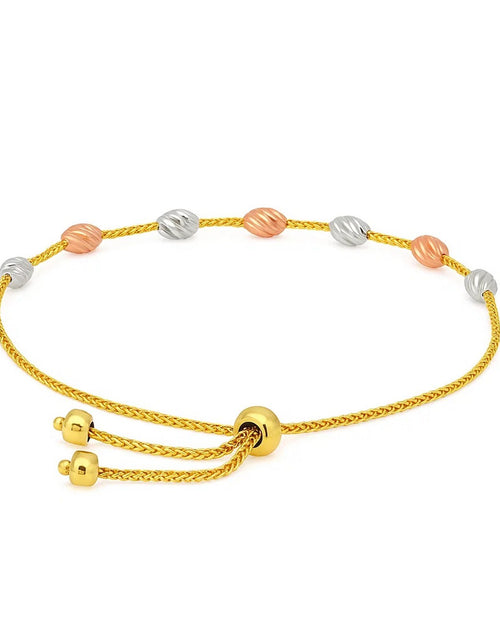 Load image into Gallery viewer, 14k Tri-Color Gold Textured Oval Station Lariat Style Bracelet (1.20 mm)
