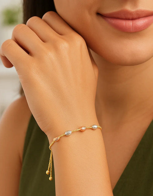 Load image into Gallery viewer, 14k Tri-Color Gold Textured Oval Station Lariat Style Bracelet (1.20 mm)
