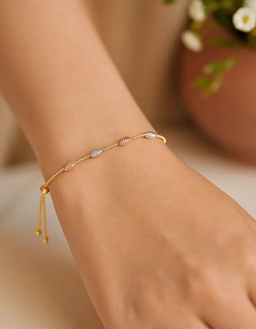 Load image into Gallery viewer, 14k Tri-Color Gold Textured Oval Station Lariat Style Bracelet (1.20 mm)
