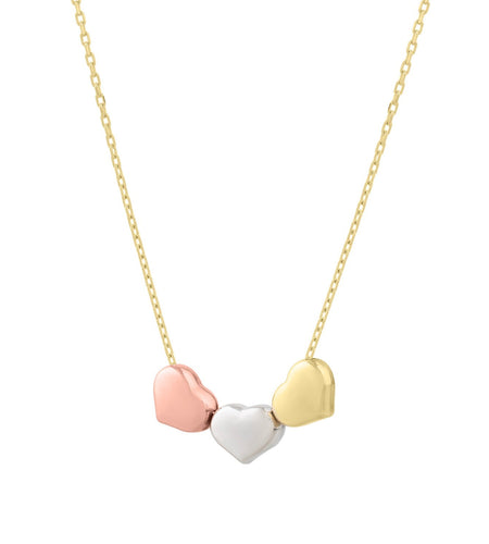 14K Tri-Color Gold Triple Heart Necklace