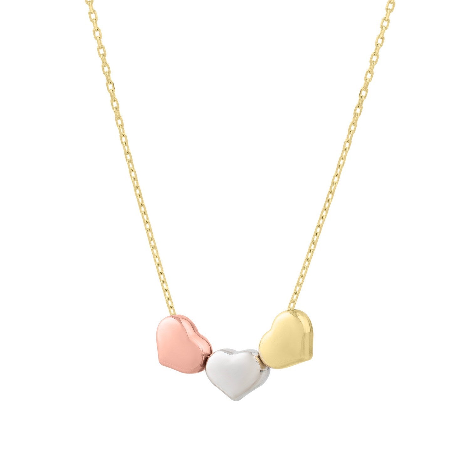 14K Tri-Color Gold Triple Heart Necklace