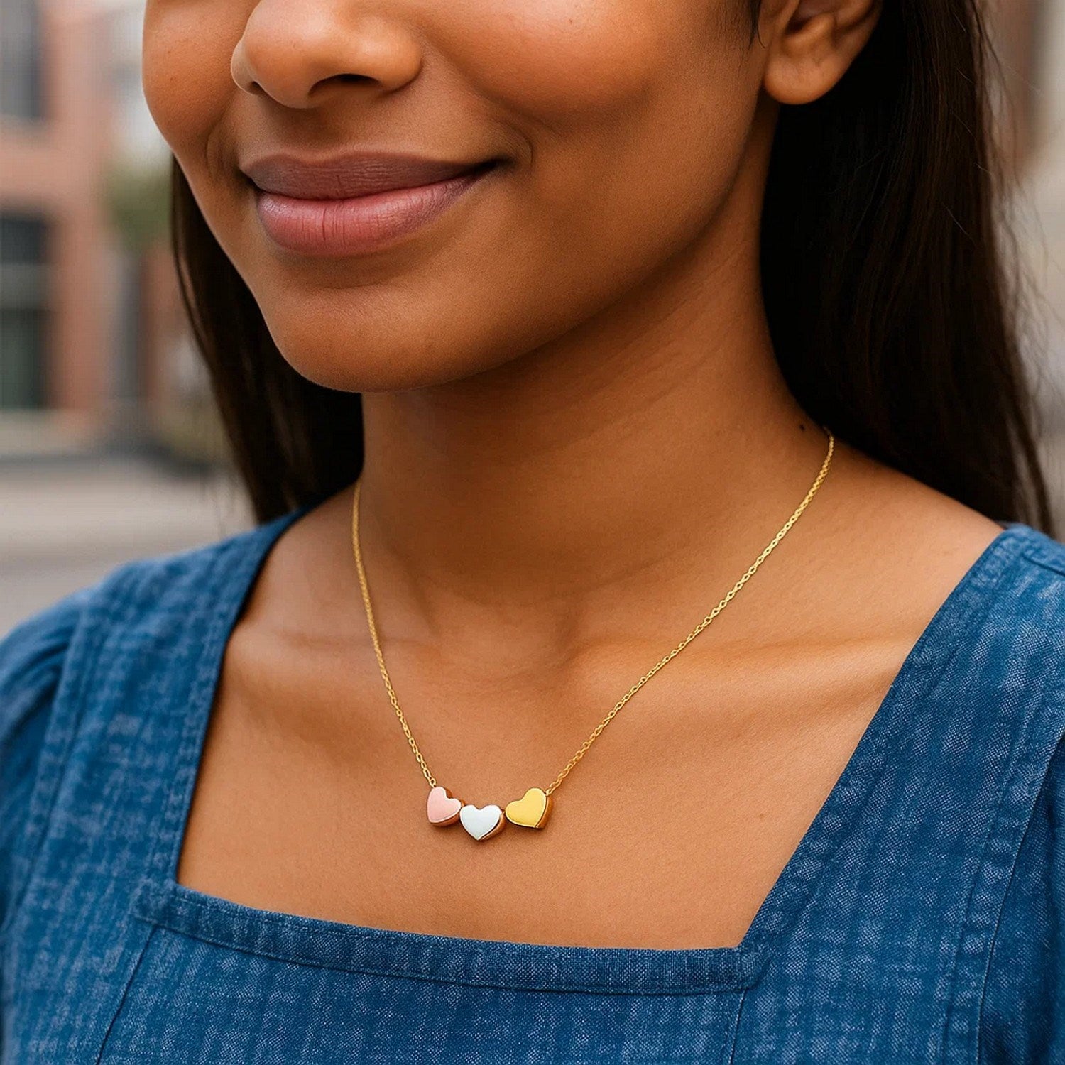 14K Tri-Color Gold Triple Heart Necklace