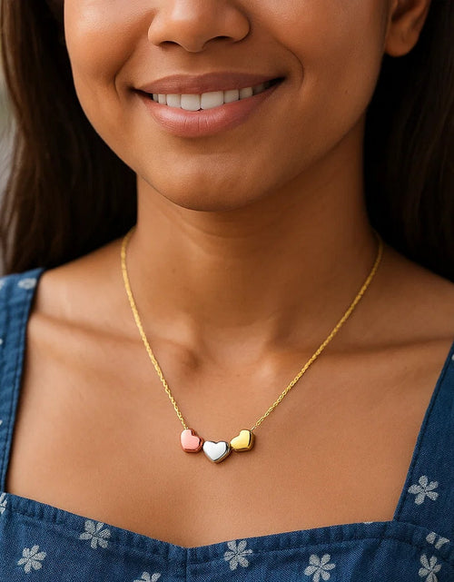 Load image into Gallery viewer, 14K Tri-Color Gold Triple Heart Necklace
