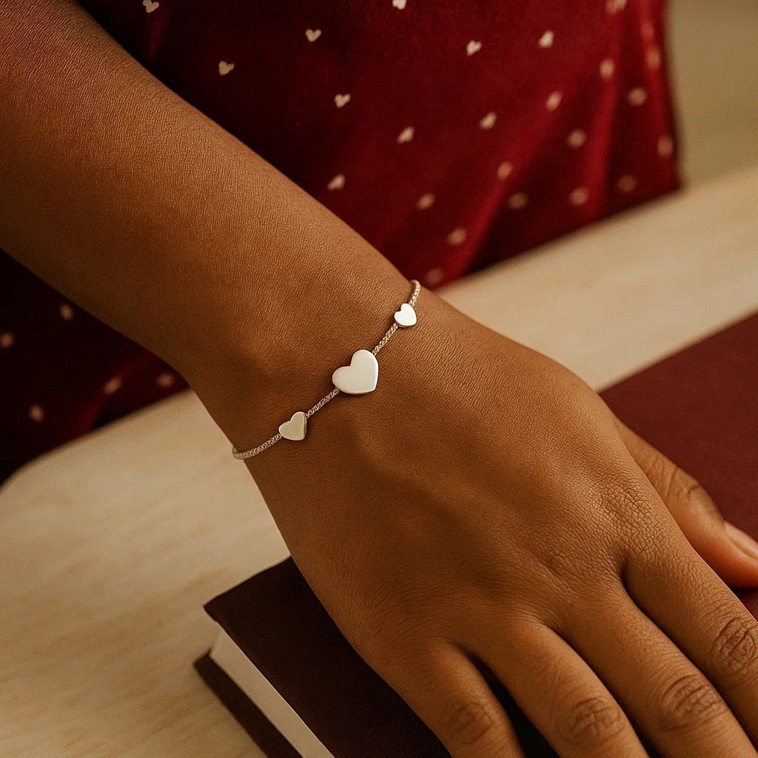 Sterling Silver Hearts Station Bracelet
