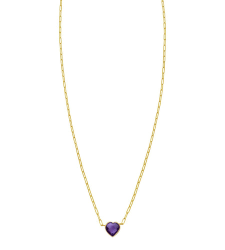 14K Yellow Gold Amethyst Heart Necklace – Adjustable 15.75 to 18 Inch