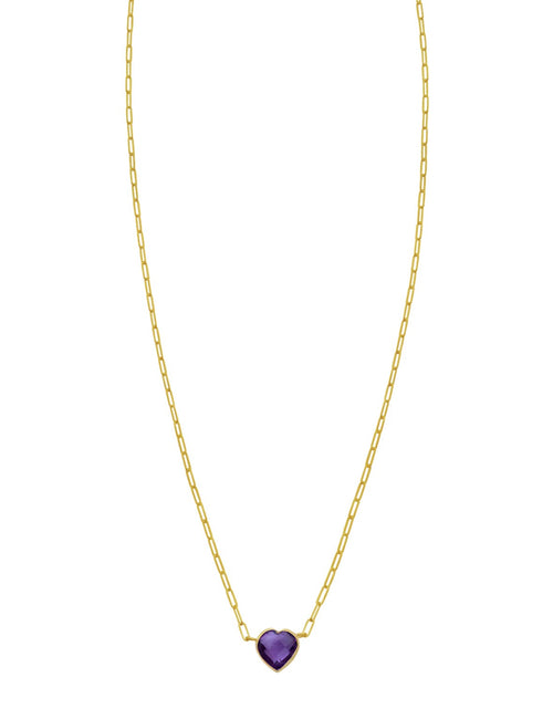 Load image into Gallery viewer, 14K Yellow Gold Amethyst Heart Necklace – Adjustable 15.75 to 18 Inch
