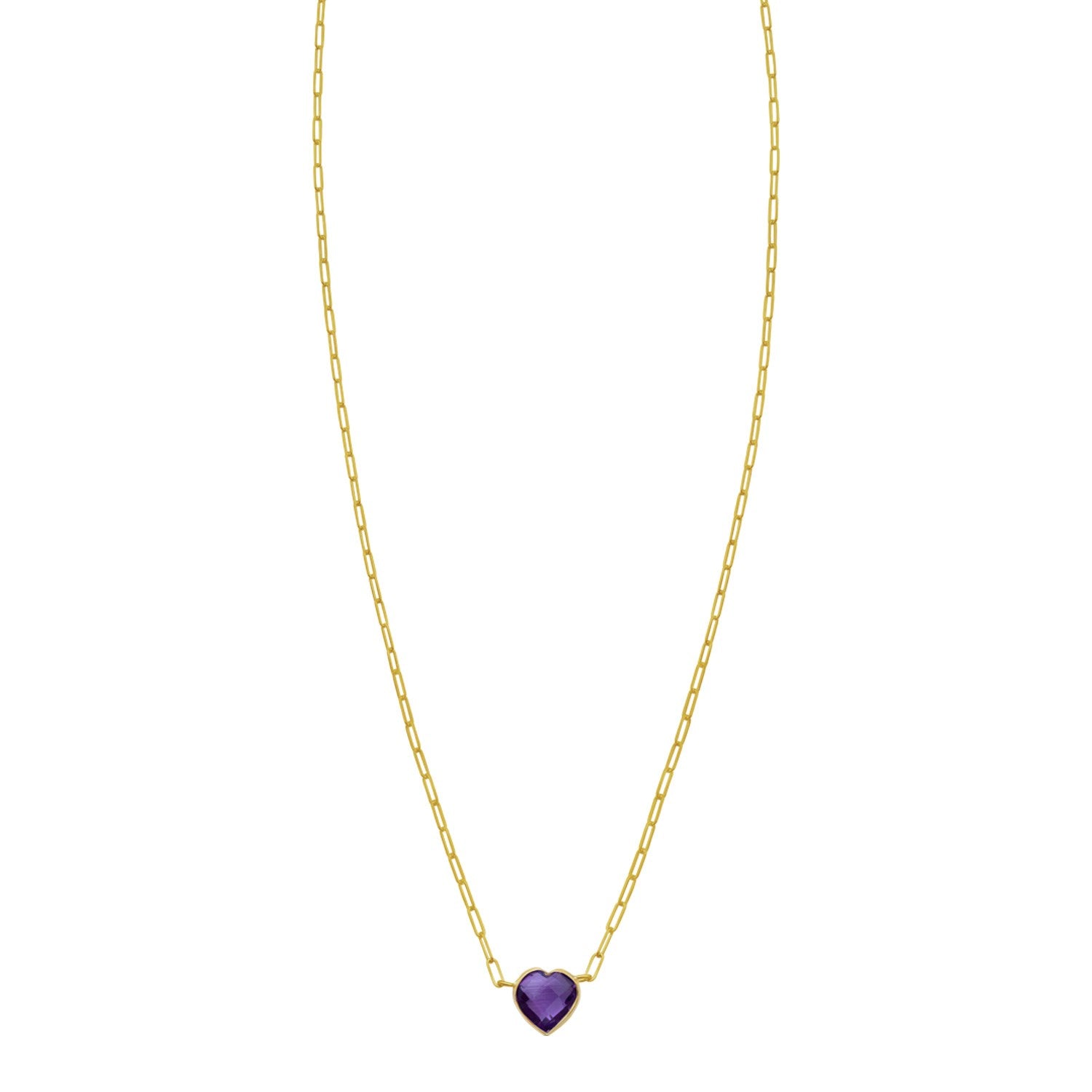 14K Yellow Gold Amethyst Heart Necklace – Adjustable 15.75 to 18 Inch