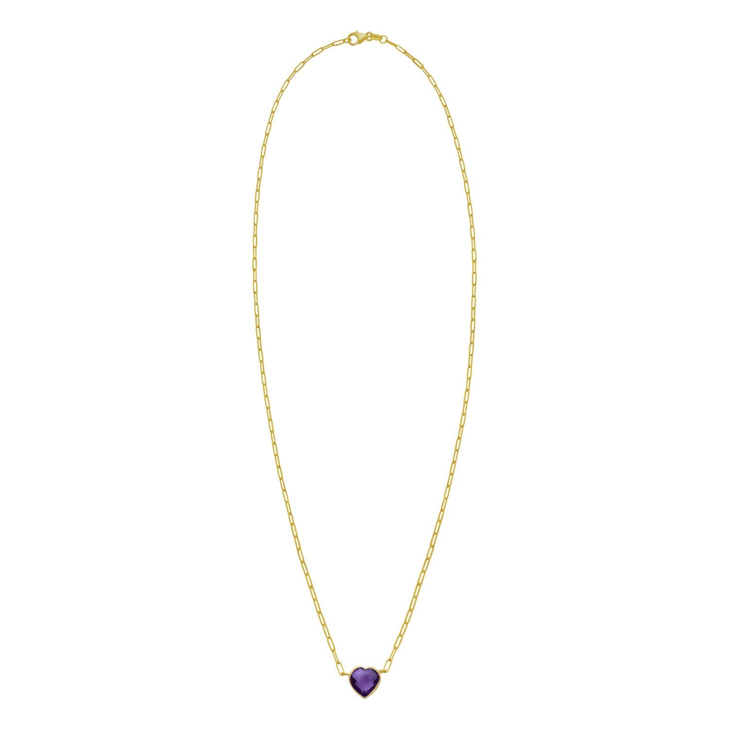 14K Yellow Gold Amethyst Heart Necklace – Adjustable 15.75 to 18 Inch