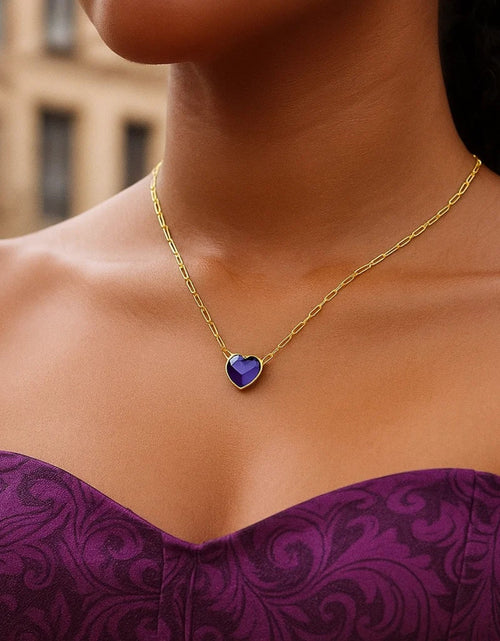 Load image into Gallery viewer, 14K Yellow Gold Amethyst Heart Necklace – Adjustable 15.75 to 18 Inch
